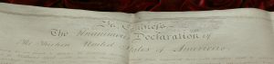 Close up image of part of the Sussex Declaration on a red background